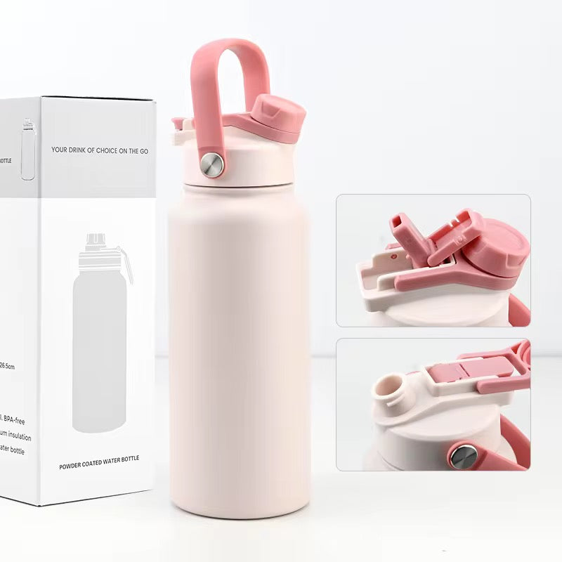 30oz Insulated Stainless Steel Water Bottle with 2-in-1 Straw and spout Lid - IMAKSHU
