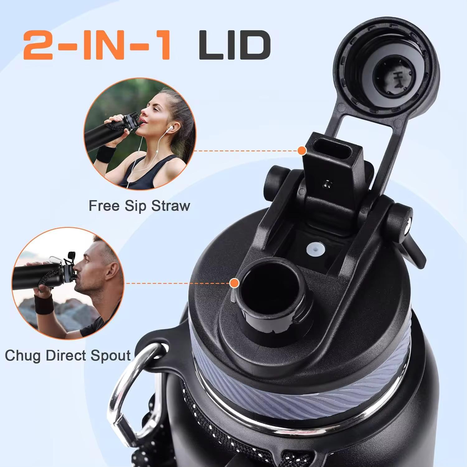 32oz Stainless Steel Insulated Water Bottle with 2-in-1 straw and spout lid